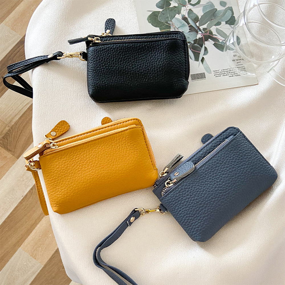 Europe America Japan Genuine Leather Women's Wallet Fashion Zipper Coin Handheld Small Bag Cowhide Zero Wallet Keychain