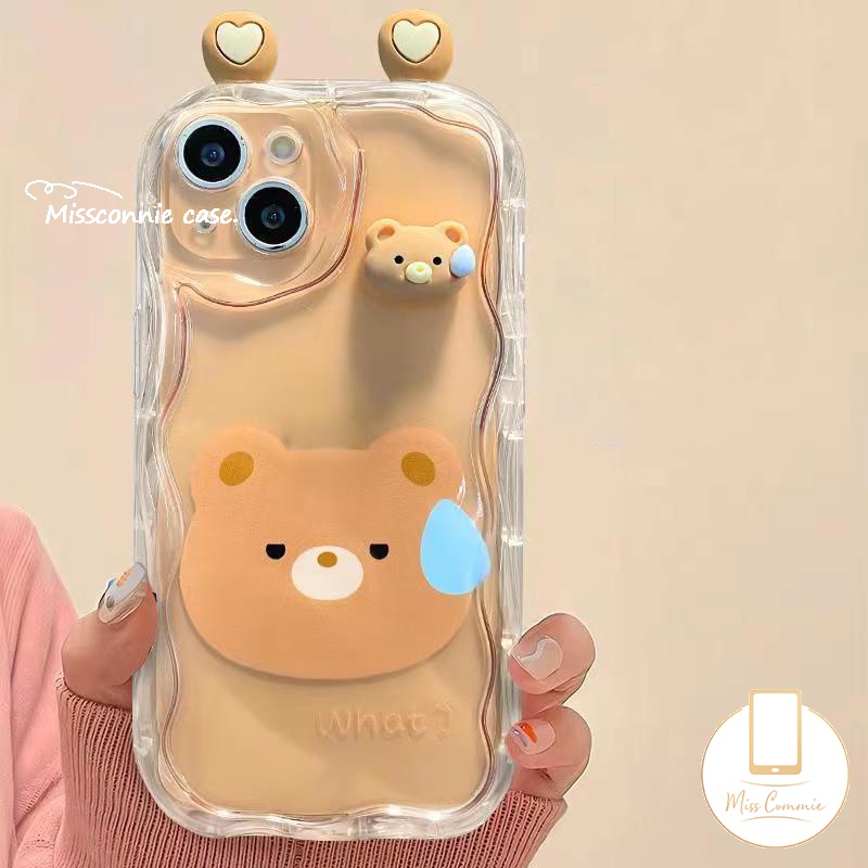 Ốp gấu ếch 3D búp bê dễ thương Tương thích cho iPhone 11 7Plus 14 12 13 Pro Max x XR 6S 7 6 8 Plus XS Max SE 2020 3D gợn sóng cạnh cong tai thỏ hoạt hình sáng tạo Ốp nhựa TPU mềm