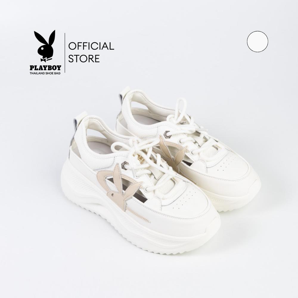 PLAYBOY รุ่น Punch Sneakers รองเท้าผ้าใบเปิดส้น รุ่นST-H253C1223-WH(ควร+1ไซส์)ดีไซน์ซีทรู แต่งโลโก้กระต่าย สีTaupe White ราคา 1,358 บาท*ส่งฟรี