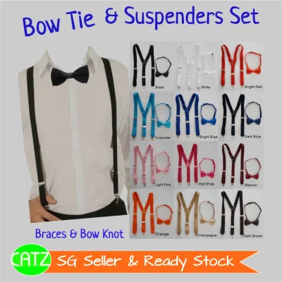 Bow Tie Suspenders Set Wedding Bowtie Groomsmen Bestmen Men Accessories