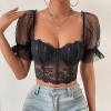 Modelhouses# Women Crop Corset Lace Tops Sheer Summer Basic Short Sleeves T-Shirts for Streetwear Aesthetic Grunge Clothes