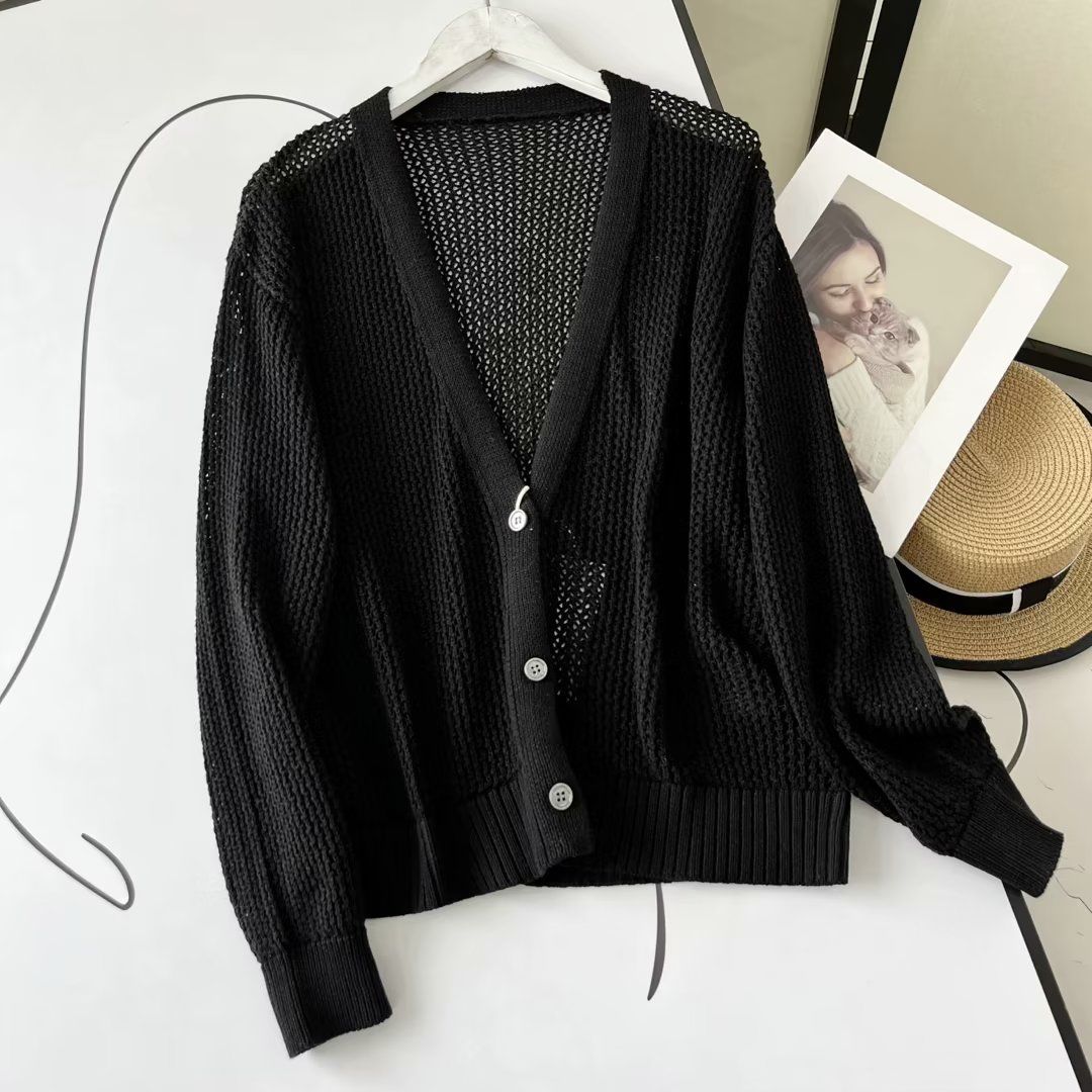Áo len nữ mới Uniqlo u-home 23 Mùa Xuân/hè áo len Máy điều hòa Áo Cardigan ngắn dệt kim cotton mới l