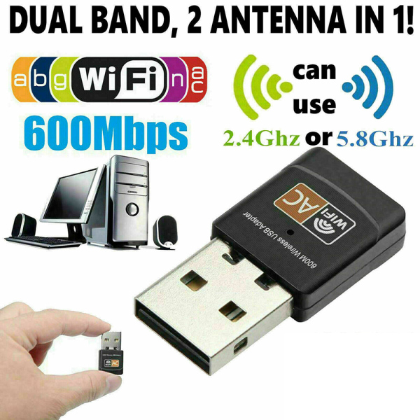 Bảng giá PUREMOM Máy vi tính 2,4 GHz 5 GHz 600 Mbps Mini Dongle Thẻ kết nối Bộ điều hợp WiFi USB Máy thu không dây Phong Vũ