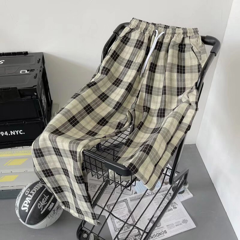 SINRANSINYA丨Quần nam-quần Âu bé trai đường phố ống đứng baggy cổ điển Harajuku quần kẻ sọc sinh viên