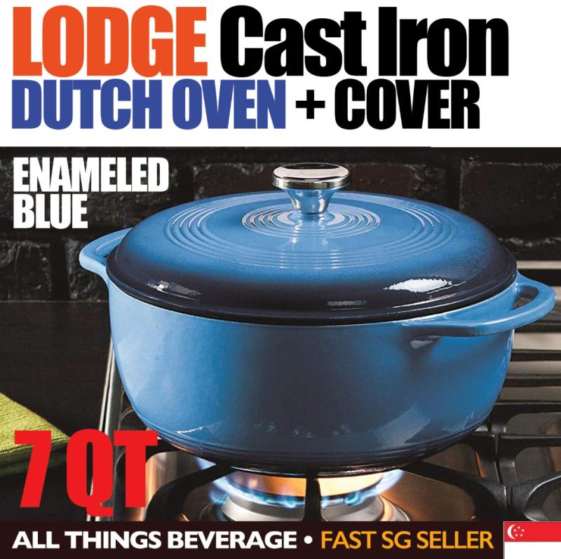 Lodge Enameled Cast Iron Dutch Oven, 6 Quart 5.7L Blue Singapore