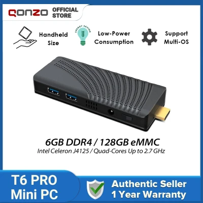 New T6 PRO Pocket Mini PC (Pre-activated Win 10 Pro) DDR4 6GB+128GB eMMC Intel J4125 Quad-Core BT 2.4G/5G WIFI HD Gigabit Internet Lan Port Mini Computer PC Stick Qonzo