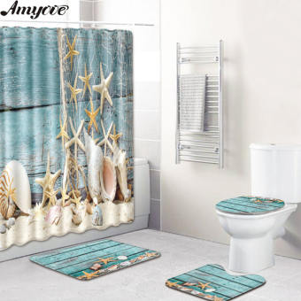 Amyove 4 cái/Bộ hình ốc xà cừ nonslip Đệm lót bồn cầu Bìa Thảm Tắm flannel Bộ Rèm phòng tắm