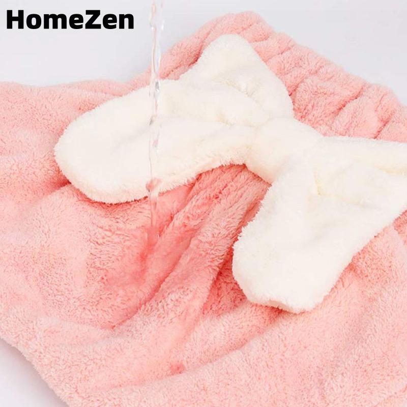 HomeZen San hô nhung tóc khô Khăn siêu thấm Khăn Turban tóc khăn cap nhanh khô đầu quấn Bow-Knot Mũ tắm cho tóc ướt