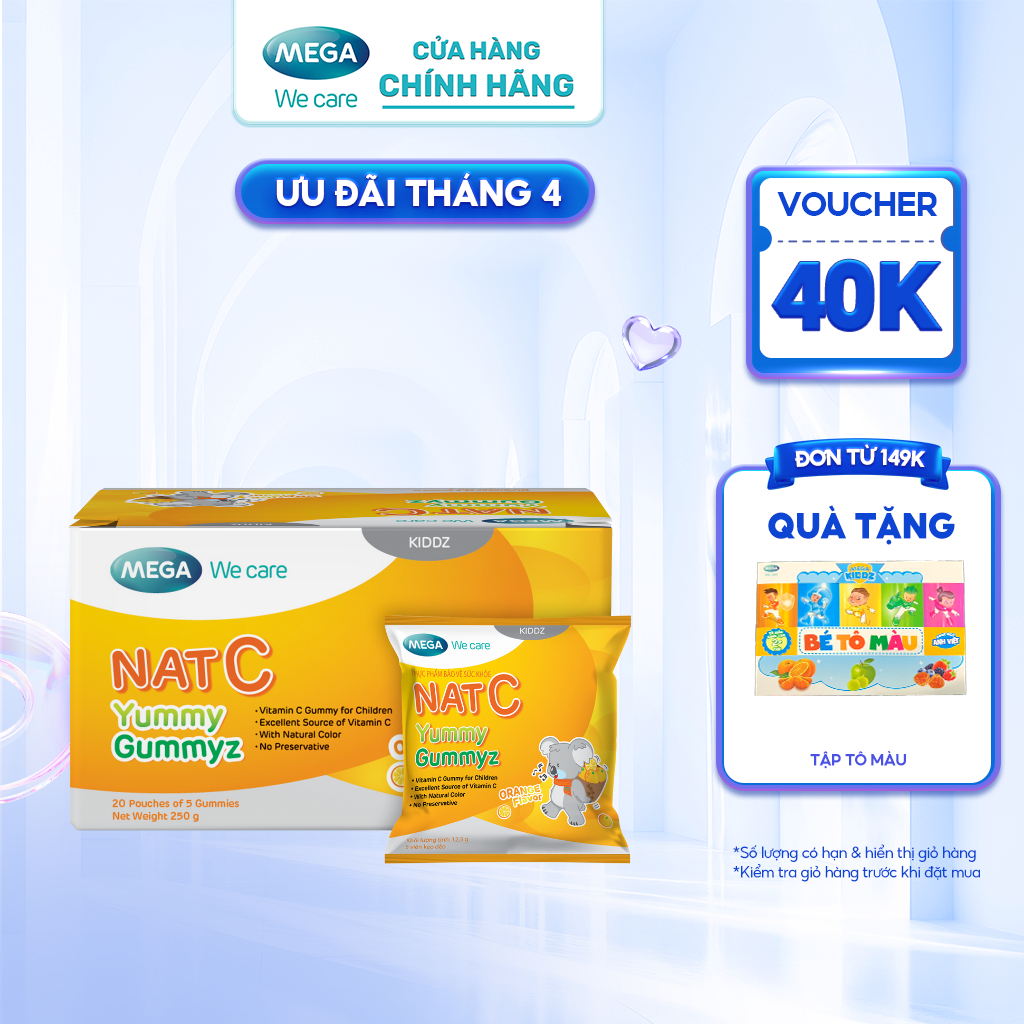 [HSD 7/2025] Kẹo dẻo ăn vặt hỗ trợ cải thiện đề kháng - Vitamin C NAT C Yummy Gymmyz (Gói 5 viên)