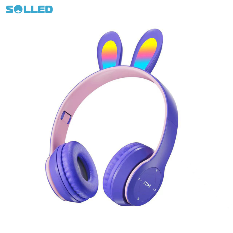 Wireless Headset Stereo Headphones RGB Lighting Rabbit Ears Noise Canceling Earphones For Game Office Zoom Meeting