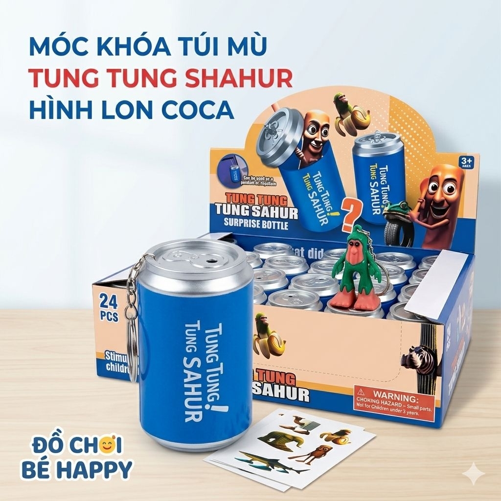 Móc Khóa Túi Mù Tung Tung Shahur Hình Lon Coca - Đồ Chơi Bé Happy