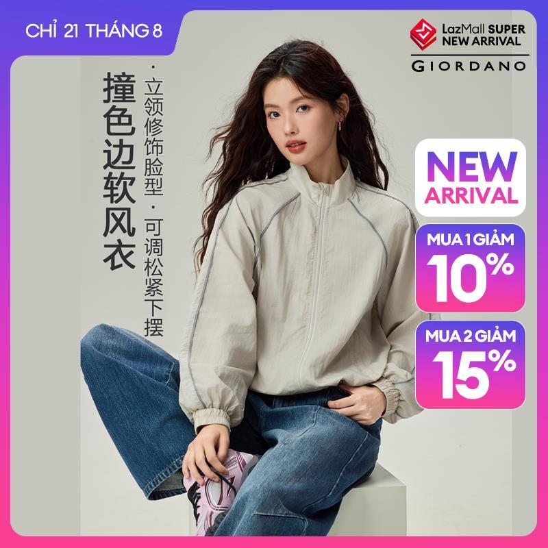 GIORDANO Women Jackets Contrast Binding Raglan Sleeve Windbreakers Stand Collar Fashionable Casual Relaxed Jackets 13376142