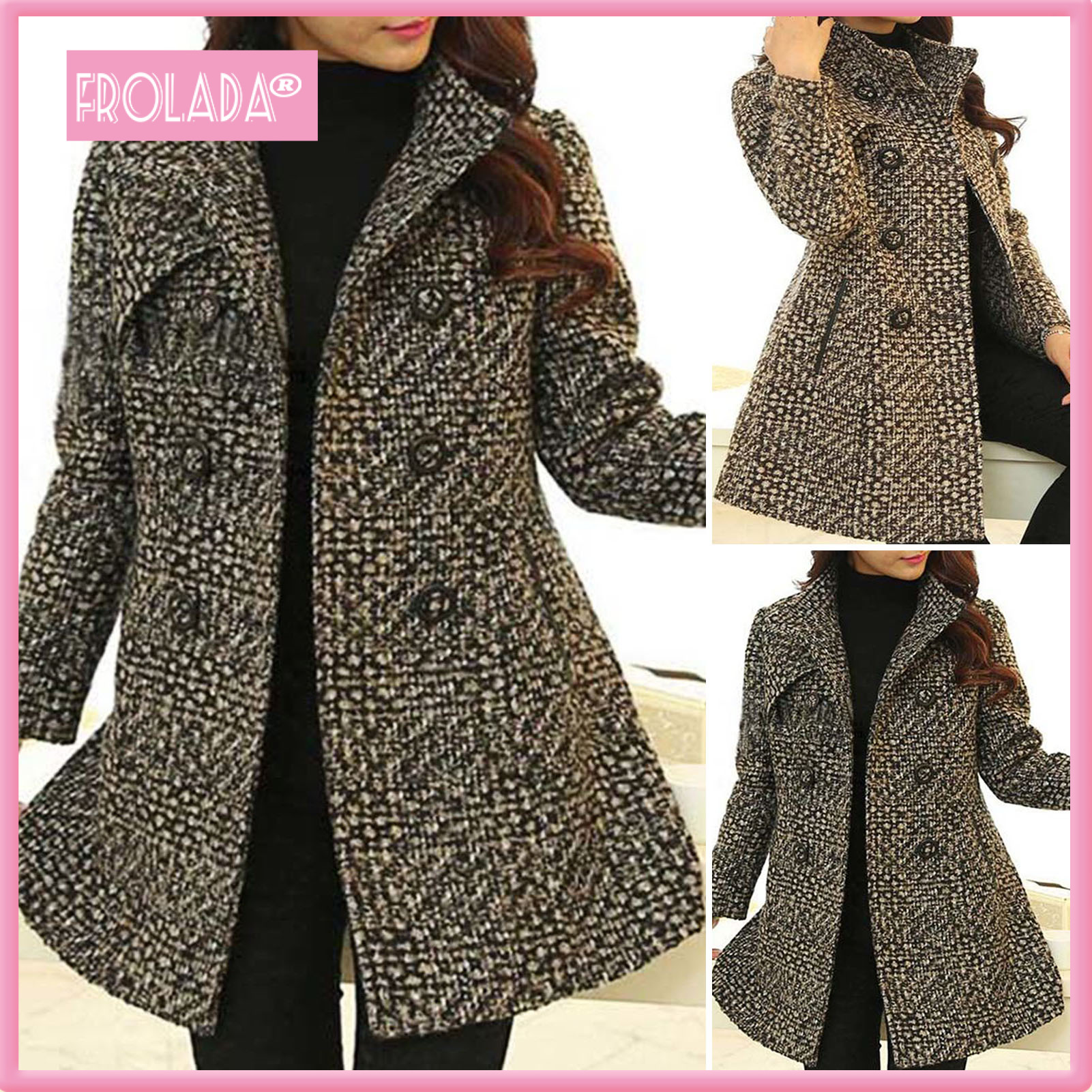 Women Winter Coat Thick Plaid Print Midi Length Double-breasted Turn-down Collar Keep Warm Buttons Long Sleeves Thick Mother Overcoat for Work ราคา 1,885 บาท*ส่งฟรี