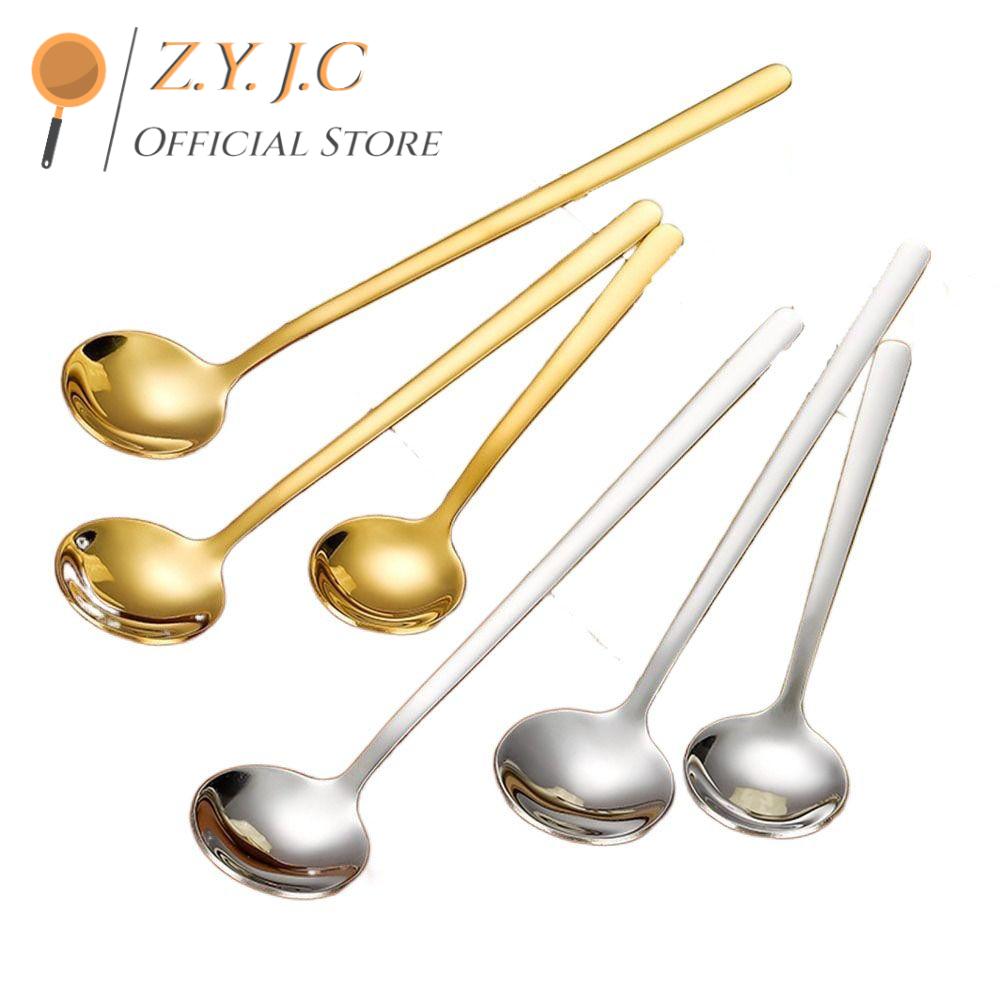 ZYJC เหล็กไร้สนิม นมสำหรับนม เครื่องกวนเครื่อง ด้ามจับแบบยาว กาแฟและกาแฟ ช้อนใส่เครื่องปรุง ช้อนกลมๆ ช้อนกาแฟช้อน ช้อนคนให้เข้ากัน ราคา 27 บาท*ส่งฟรี