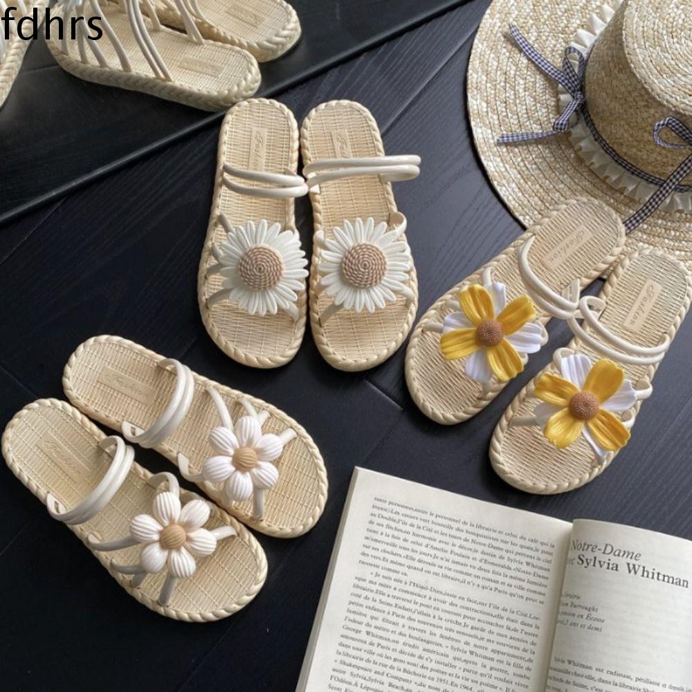 FDHRS Thiết kế dệt Dép bệt nữ Chống trượt Thường ngày Dép xỏ ngón đi biển Thời trang Hàng ngày Dép hoa mùa hè Trang phục dạo phố