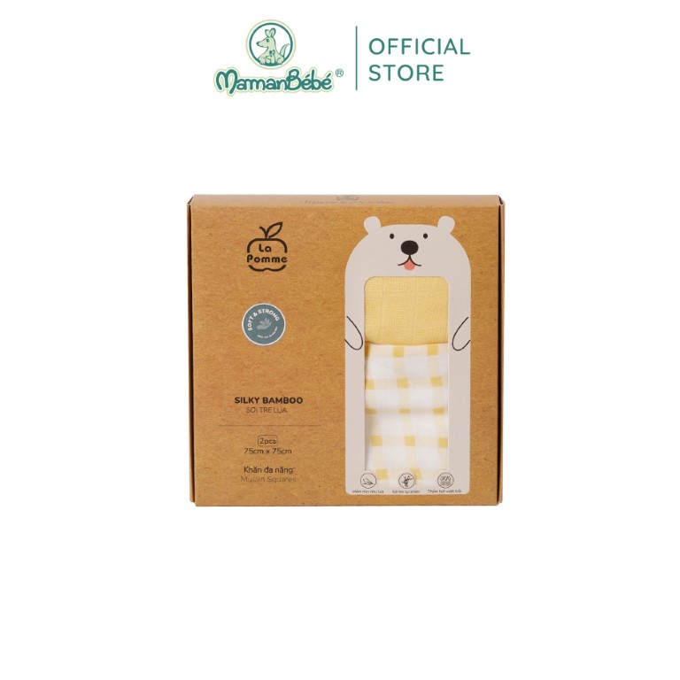 (MamanBébé chính hãng) K002 Set 2 Khăn sữa sợi tre lụa La Pomme phối màu (75x75cm)