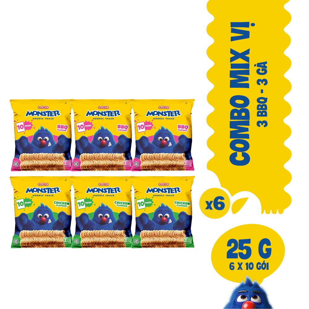 Combo 6 Túi Mix vị Snack Mì Gói Monster (Túi 10góix25g)