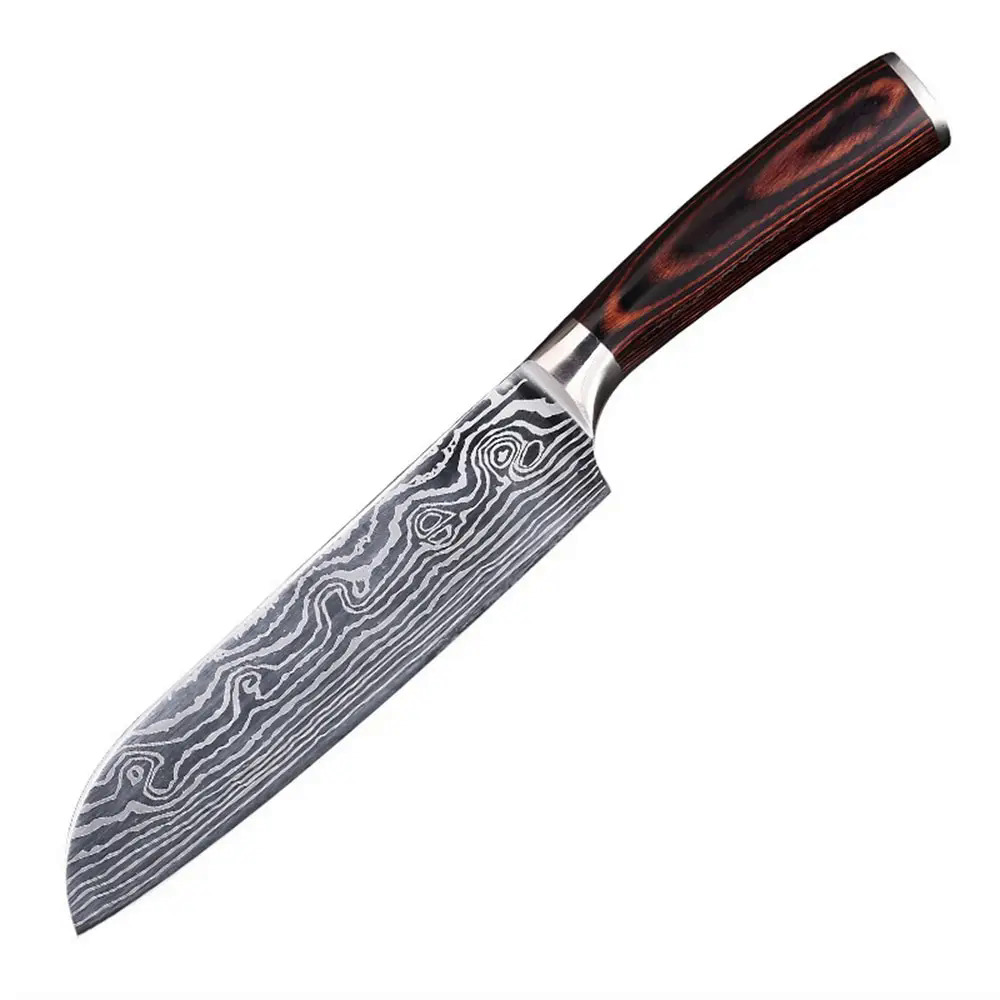 Thép carbon 7 inch Santoku dao nhà bếp cho nhà hàng dao cạo sắc nét Nhật Bản đầu bếp Ergonomic xử lý