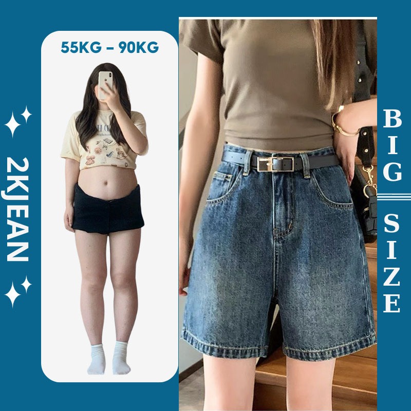  Quần short ngố jean cho nữ bigsize từ 55-85kg quần lửng trơn lưng cao đi biển đi chơi MS47 2KJean 