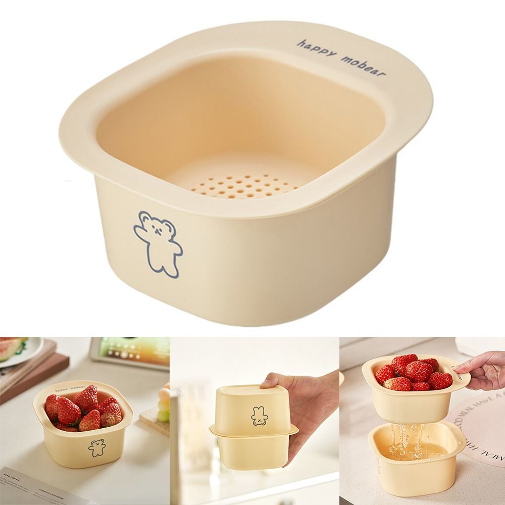 M8TT Gấu Giỏ thoát nước Hai Lớp Chống bụi Hộp đựng đồ nhà bếp Giỏ rau