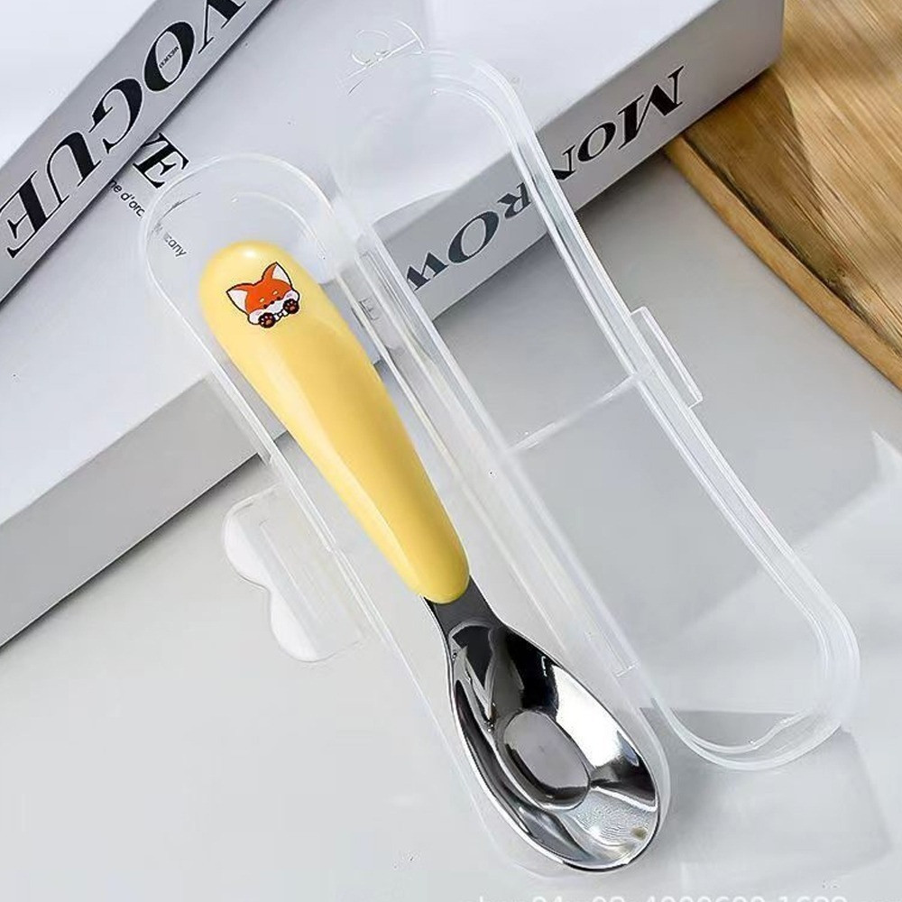 Stainless Sendok Termasuk Kotak Box Baby Spoon Portable Peralatan Makan Alat Makan Anak Travel Alat pelengkap dapur