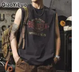 QiaoYiLuo Mỹ cổ điển không tay T-Shirt mỏng mùa hè thanh niên thanh ngang Tank Top thể thao áo ba lỗ in hợp thời trang mặc giản dị