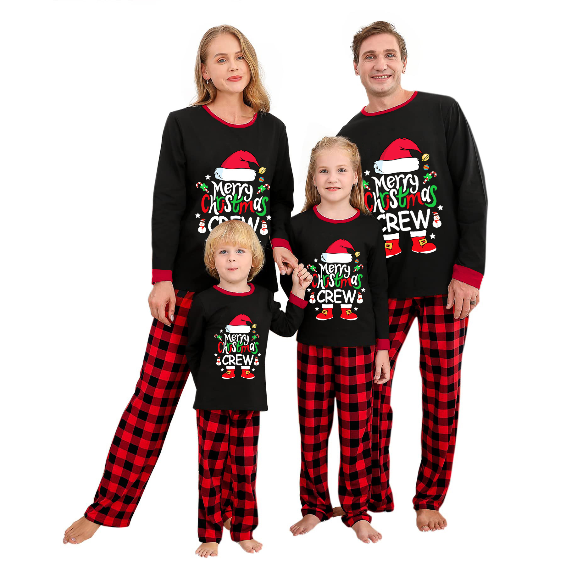 Heartandsoul- 2023 đồ ngủ gia đình bộ kết hợp in chữ Christmas Tay Áo Dài Tops và đàn hồi quần kẻ sọc ngủ