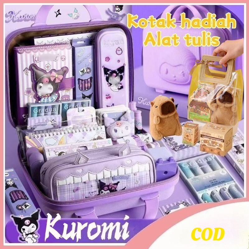 [Local seller] kids Kuromi kapikara stationery pencil case set plush toys diary book stationery set Ra…