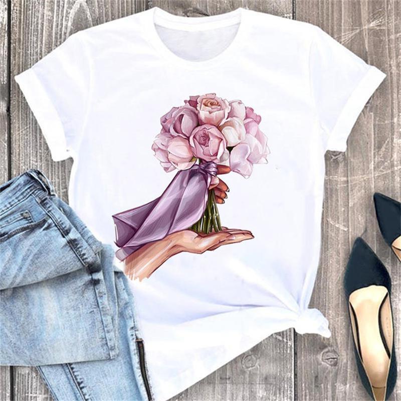 2025 Năm Mới Cotton Cổ Tròn Tay Ngắn T Áo Thun Beautiful 90s Girls Print Women Tops Fashion O Neck T