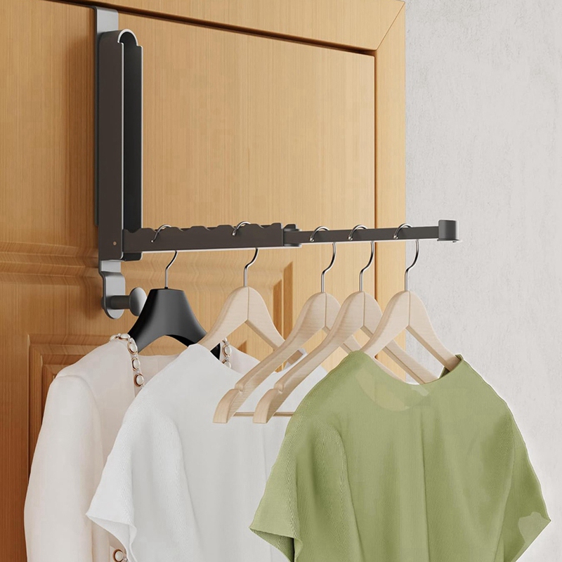 (EBTN) Folding Clothes Drying Rack, Aluminum Alloy over the Door Hanger with Retractable Rod, Foldable Portable for Bathroom