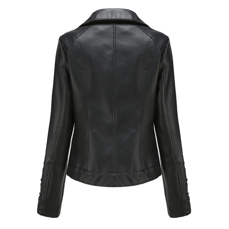 Mới Mùa Xuân Phụ Nữ giả da Áo Khoác Biker đỏ trắng Áo cổ áo bẻ PU Áo khoác đi xe máy Đen Áo Khoác Áo Khoác 2023 Sản phẩm bán chạy