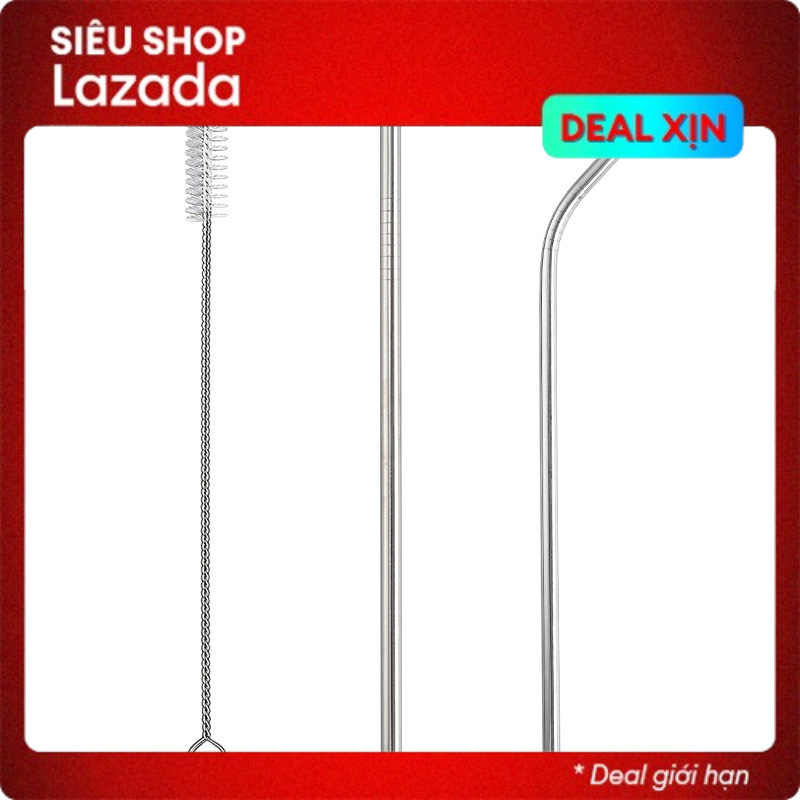 Ống hút inox 3 món, ống hút thẳng, ống hút cong dùng được ly giữ nhiệt lỗ nhỏ, có chổi cọ ống hút