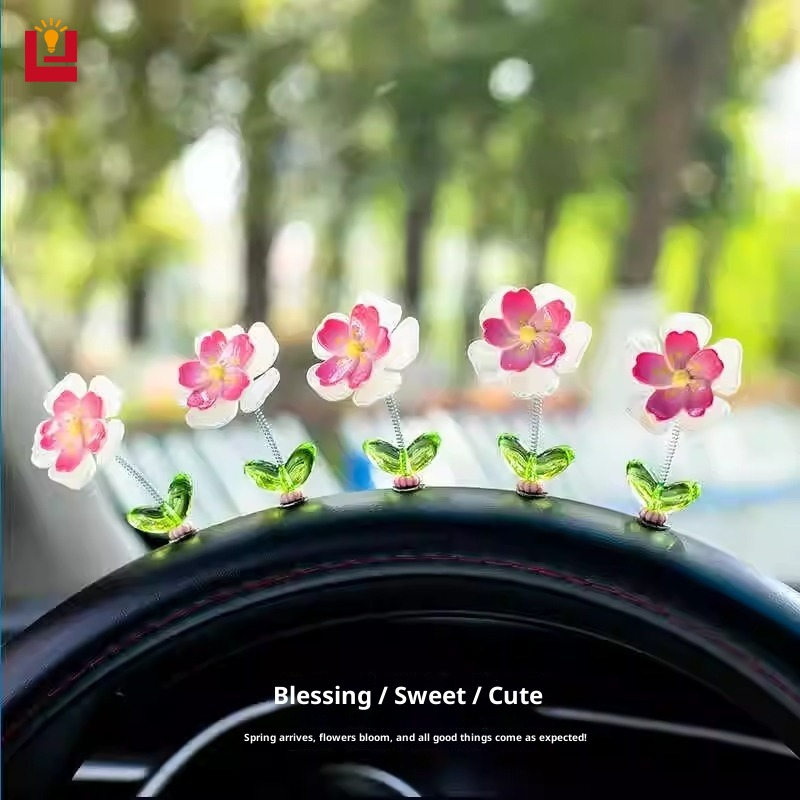Cute Flower Car Dashboard Spring Bobble Decor, Modern Resin摇头 Flower Ornament for Auto Interior ราคา 13 บาท*ส่งฟรี