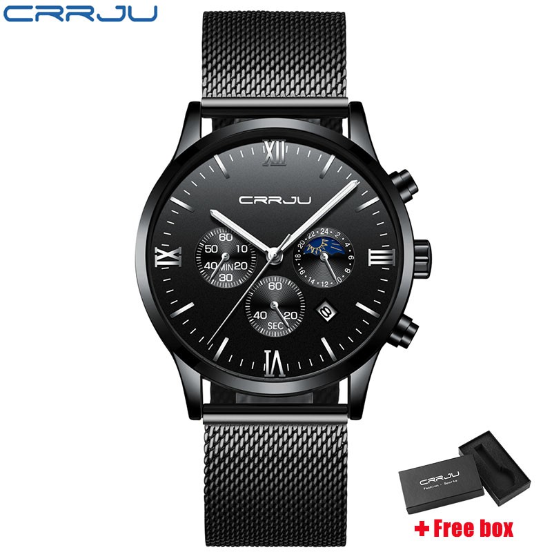 CRRJU Men's Watch Fashion Luxury Multifunctional Waterproof Stainless Steel Quartz 2159