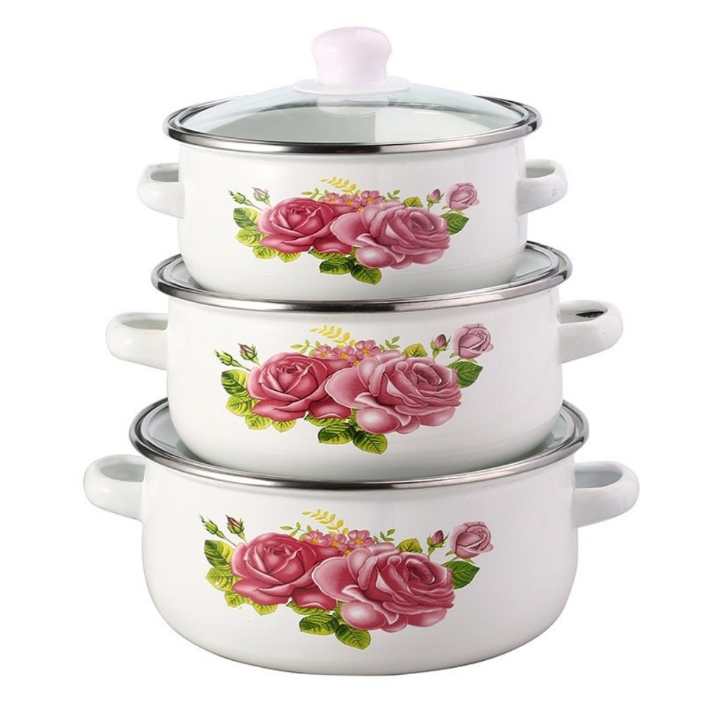 HUISHU 3pcs 16/18/20cm. Nồi men Có thể nhìn thấy có nắp Bộ dụng cụ nấu ăn Dày hơn Đa năng Dụng cụ nấu ăn Bếp từ gas - 3