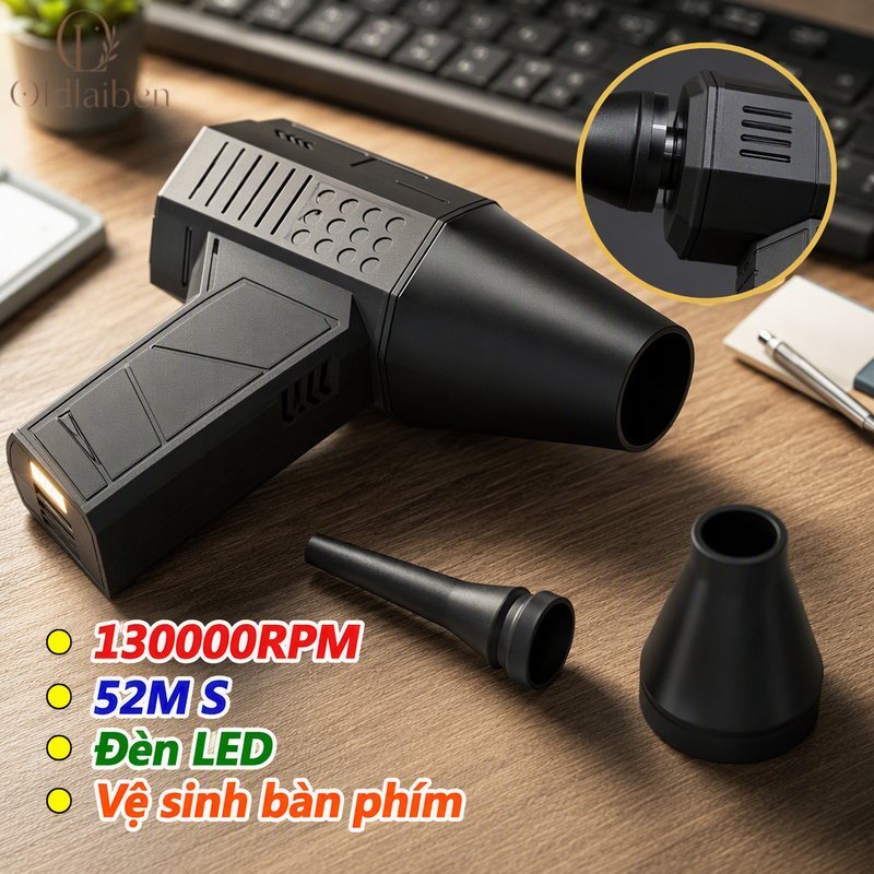 Oldlaiben1 máy thổi bụi mini cầm tay pin sạc gió mạnh 130000rpm đèn led vệ sinh máy tính bàn phím làm sạch khe hẹp