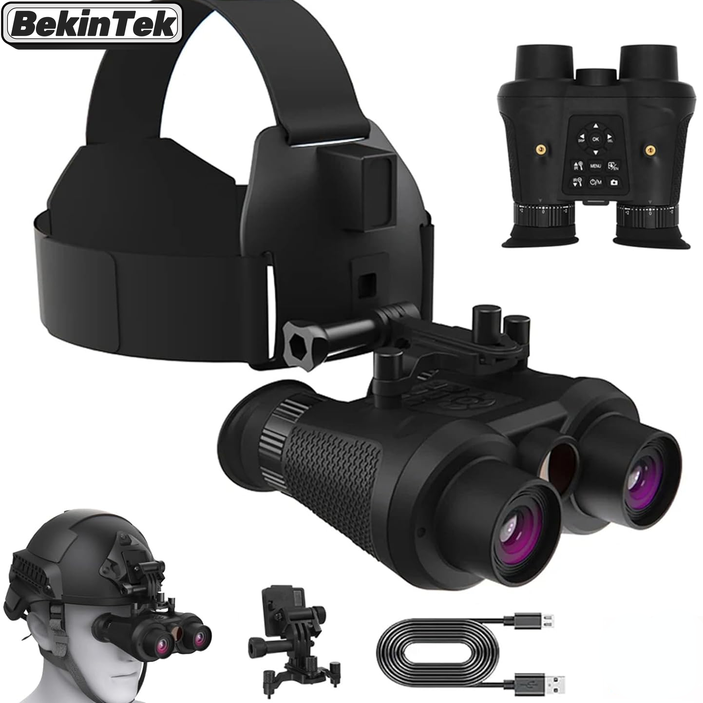 BekinTek หมวกตาเปล่า 3D VR กล้องส่องทางไกลติดหัว ที่สามารถเอาไปใส่ได้ NVG แว่นตากันแสงรายรอบ ชาร์จไร้สาย โทรทรรศน์ออปติก IR ดาร์ก สังเกตการณ์เต็มระดับ 7x อินฟราเรด 6x ซูมดิจิทัล 4K วิดีโอ 36M ภาพถ่าย 400° การปรับ Diopter อิสระ 4 สีผลกระทบ ราคา 10,300 บาท*ส่งฟรี