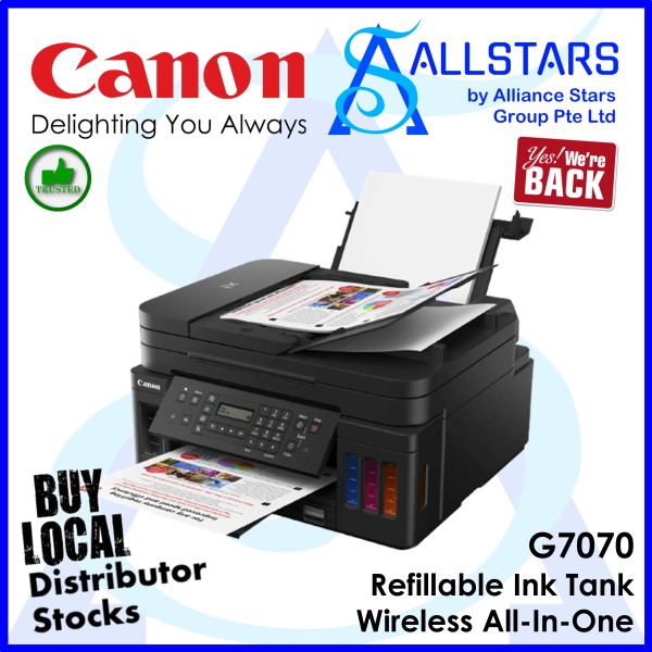 (ALLSTARS : We Are Back Promo) Canon PIXMA G7070 Refillable Ink Tank Wireless All-In-One with Fax for High Volume Printing (Warranty 2years carry-in to Canon SG) Singapore