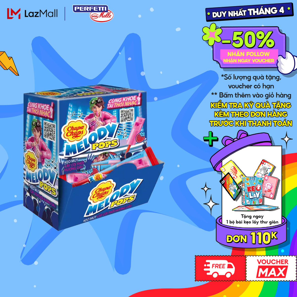 Hộp Kẹo mút còi thỏi giai điệu âm nhạc Chupa Chups Melody Pops (Hộp 20 que)