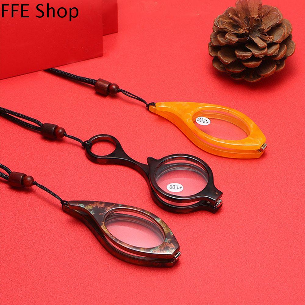 UREAN Thời trang Hình tròn Di động Có thể gập lại Quà tặng cho người thân Kính treo cổ Kính đọc sách Kính mini cho người già Kính viễn thị