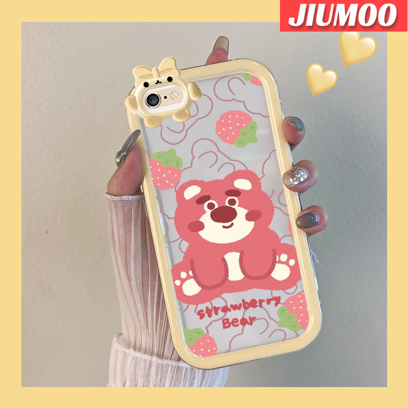 Jiumoo Ốp cho iPhone 6 Plus 6S Plus 7 Plus 8 Plus Ốp mềm Gấu dâu hoạt hình dễ thương trong suốt chống sốc Ốp điện thoại con quỷ nhỏ ống kính máy ảnh bảo vệ vỏ trong suốt silicon đơn giản