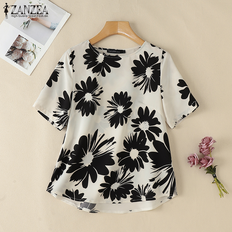 ZANZEA Womens Summer Fashion Short Sleeve Floral Print Tee Tops Vacation Casual Round Neck Blouses #0923 ราคา 150 บาท*ส่งฟรี
