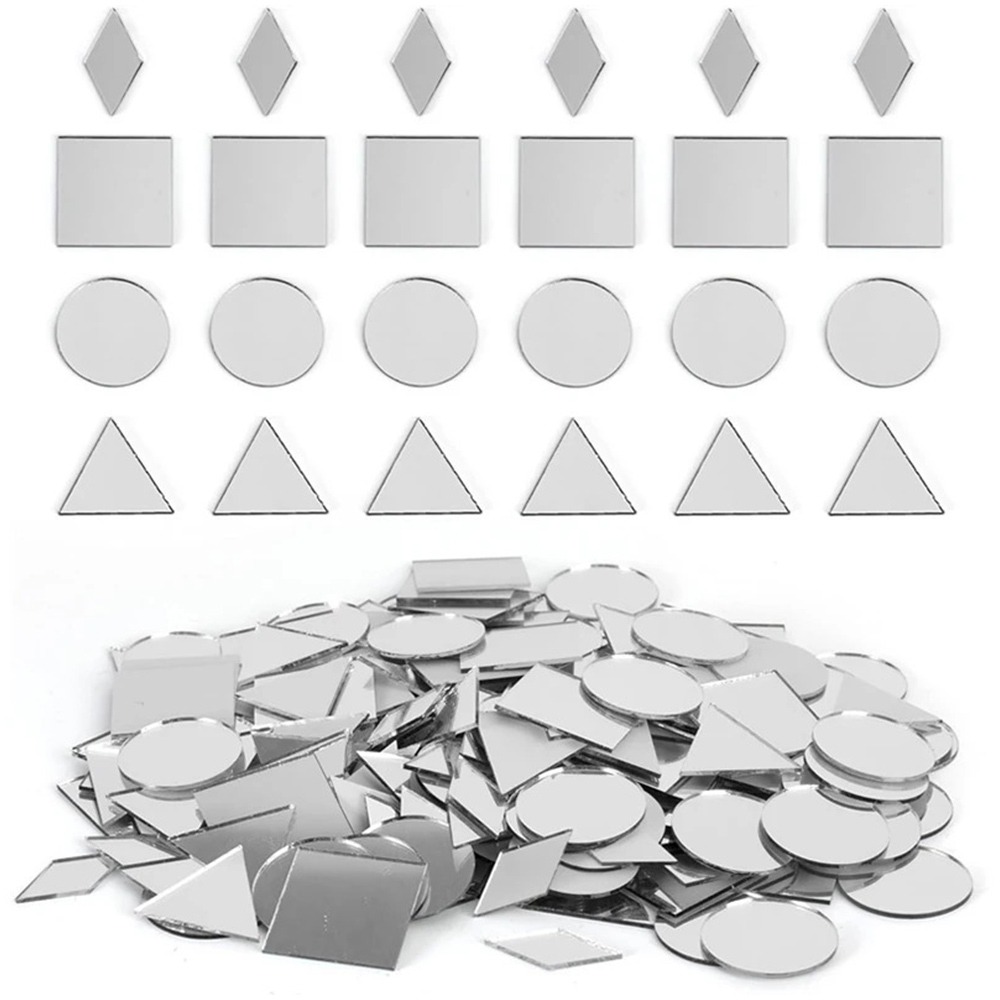ZFZDR0LH 200PCS Acrylic DIY Craft Mirror Stickers Multi Shape Round Square Triangle Mirror Wall Art Stickers Creative 2.5cm Mirror Tiles Decals Home Decoration