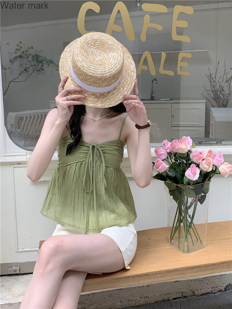 Summer new style solid color small fresh French sling halter solid color sweet little vest to wear double layer small sling