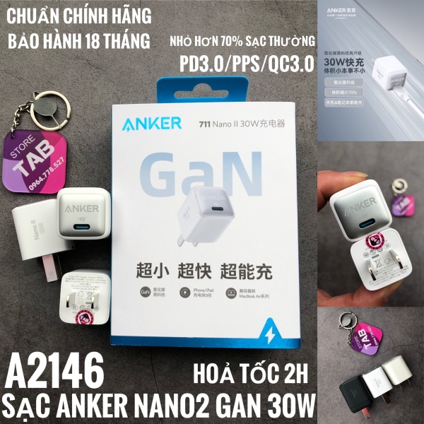 Củ Sạc Anker NANO 2 GAN 30w IQ 3.0 và PD/PPS - A2146 (Bảo Hành 18T)