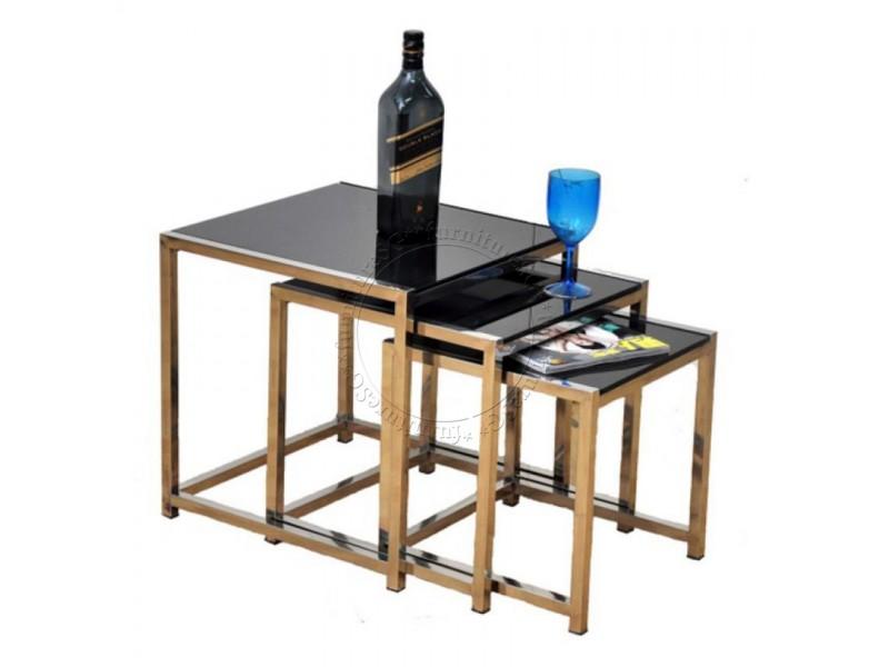 (FurnitureSG) 3 Piece Set Coffee Table Tempered Glass Top Steel Legs