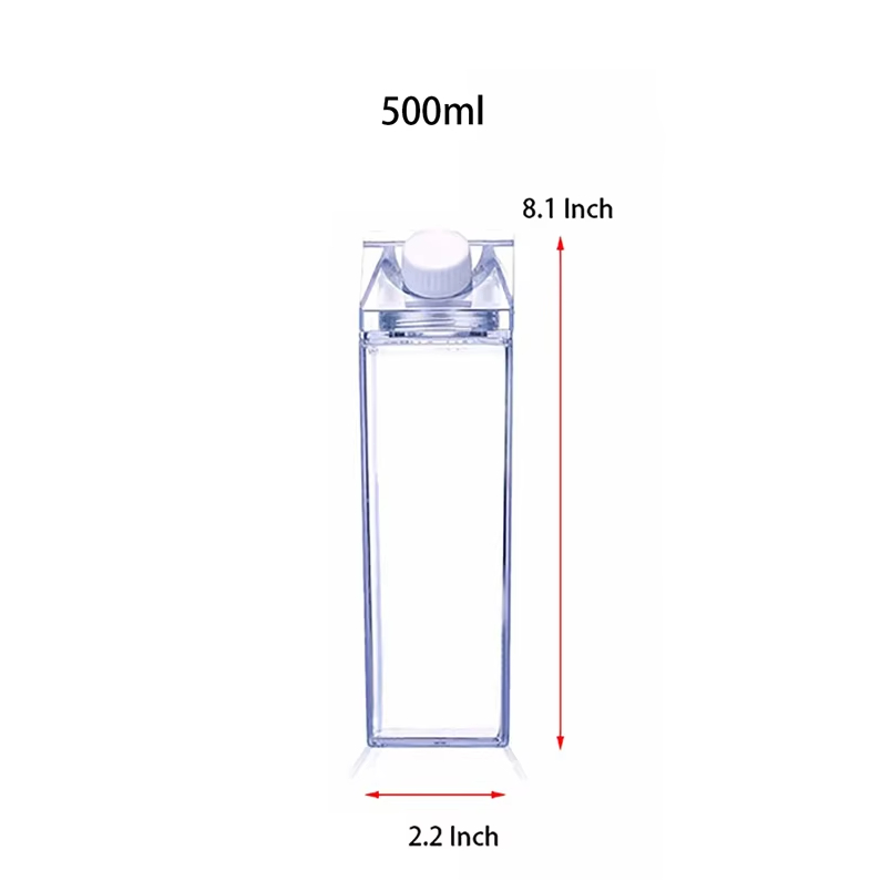 500/1000ml Milk Carton Water Bottle Transparent Plastic Portable Clear Box for Juice Tea Milk Bottles Drinking Cup