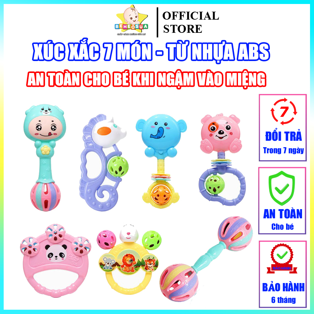 Xúc xắc cho bé sơ sinh 7 món có nhạc vui nhộn làm từ nhựa ABS an toàn cho bé Combo xúc xắc cho bé