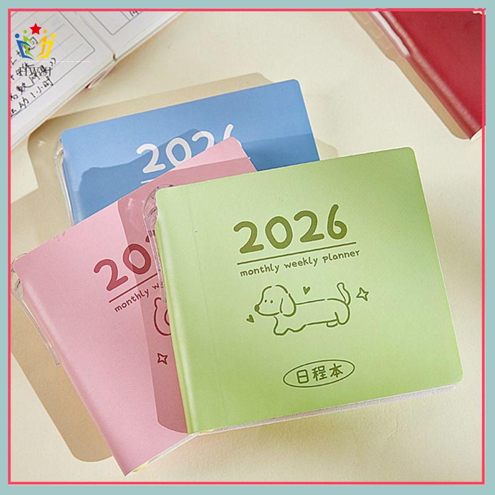 HWSJ mini Sổ kế hoạch 2026 Da PU Tự làm Sổ ghi chú danh sách việc cần làm Phim hoạt hình Sổ tay chương trình nghị sự Đồ dùng học tập