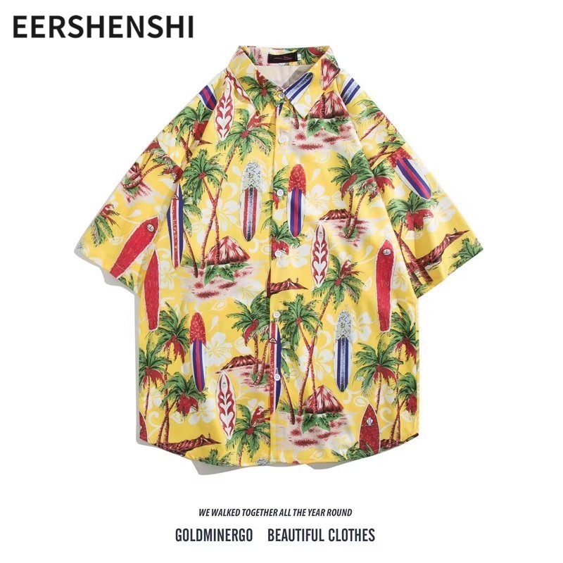 EERSHENSHI | Men's round neck printed short sleeve shirt Hawaiian style loose printed short sleeve shirt ราคา 148 บาท*ส่งฟรี